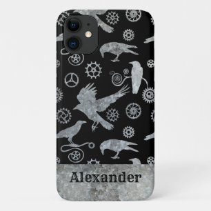 Capa Para iPhone 11 Artes de Zinco de Prata Steampunk e nome personali