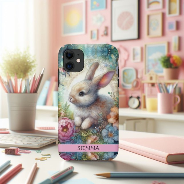 Capa Para iPhone 11 Artista Coelhinha e Flores Fantasia (Criador carregado)