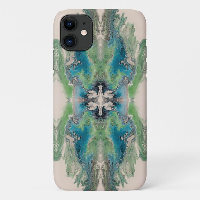 Capa Para iPhone 11 Artistic Fluid Abstract in Aqua & Green (Verso)