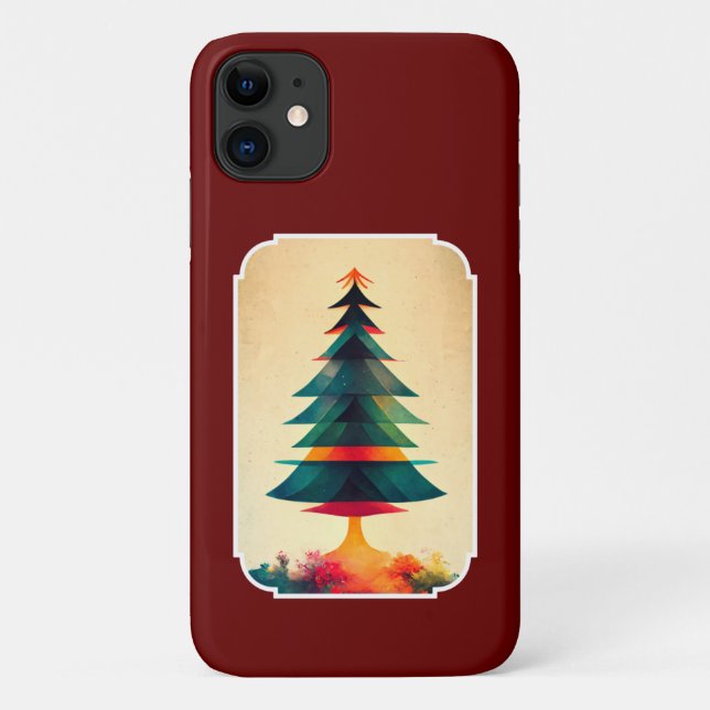 Capa Para iPhone 11 Árvore de Natal Alegre Design Geométrico Artístico (Verso)