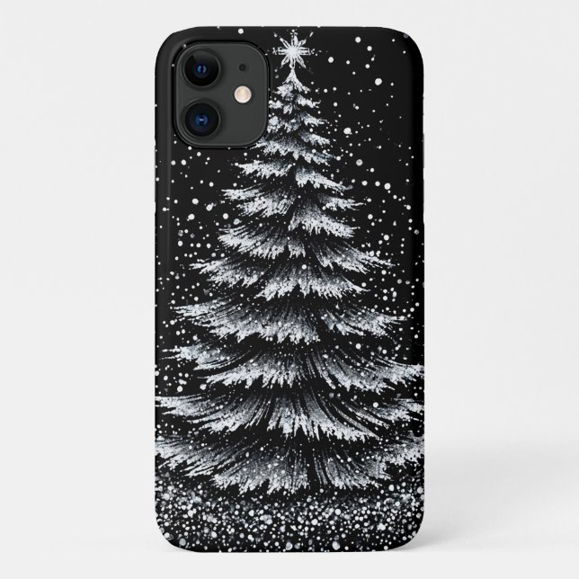 Capa Para iPhone 11 Árvore de Natal Branca Elegante Estética de Invern (Verso)
