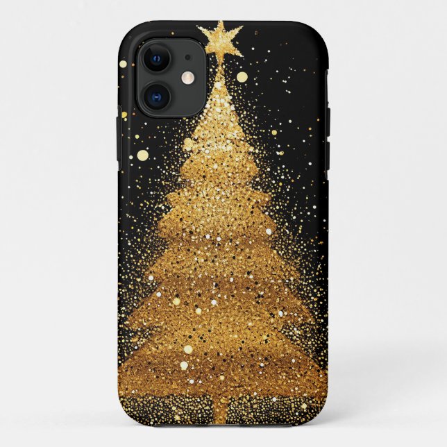 Capa Para iPhone 11 Árvore de Natal dourada (Verso)