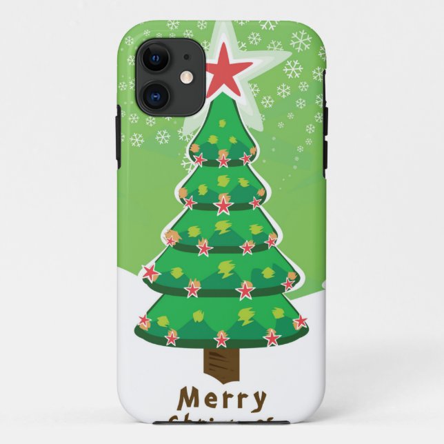 Capa Para iPhone 11 Árvore de Natal Verde Feliz (Verso)
