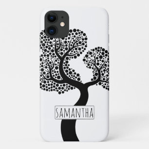 Capa Para iPhone 11 Árvore estilizada branca e preta e nome