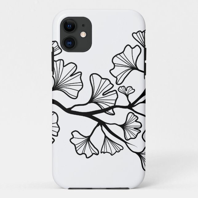 Capa Para iPhone 11 árvore preta da nogueira-do-Japão com folhas (Verso)