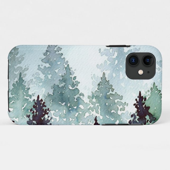 Capa Para iPhone 11 Árvores de Aquarelas de Mistura Cinza (Verso (horizontal))