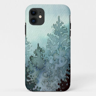 Capa Para iPhone 11 Árvores de Aquarelas de Mistura Cinza