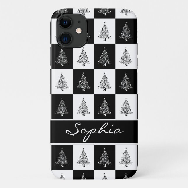 Capa Para iPhone 11 Árvores De Natal Brancas E Negras (Verso)