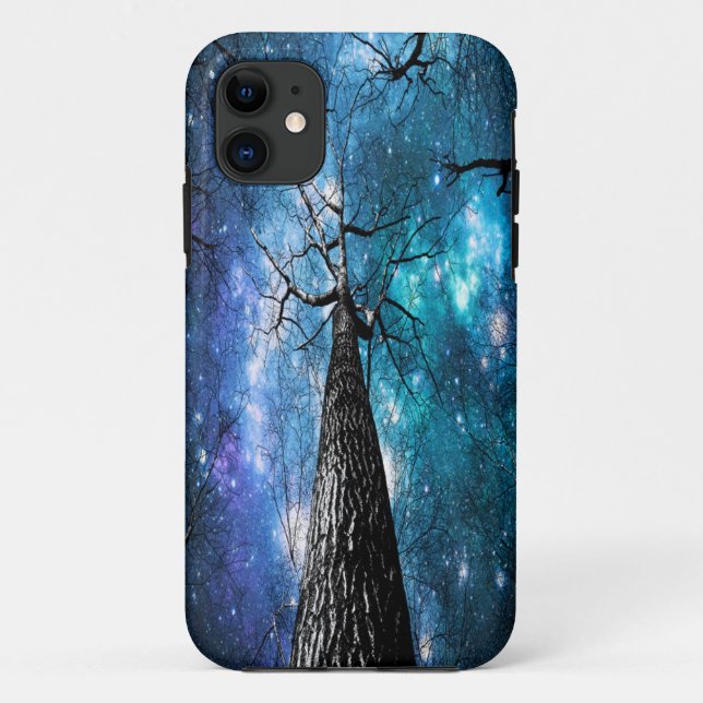Capa Para iPhone 11 Árvores Negras Caindo Estrelas (Verso)