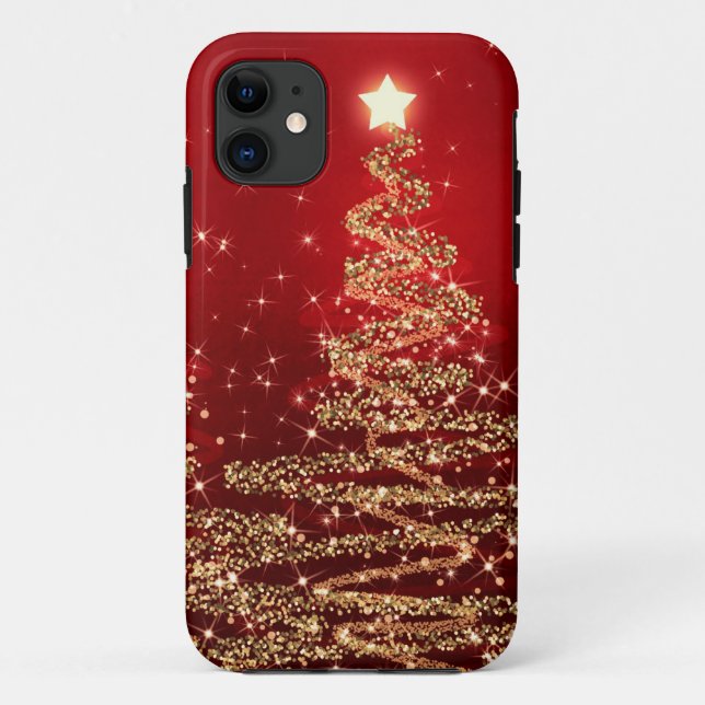 Capa Para iPhone 11 Árvores Sparkling do Natal elegante vermelhas (Verso)