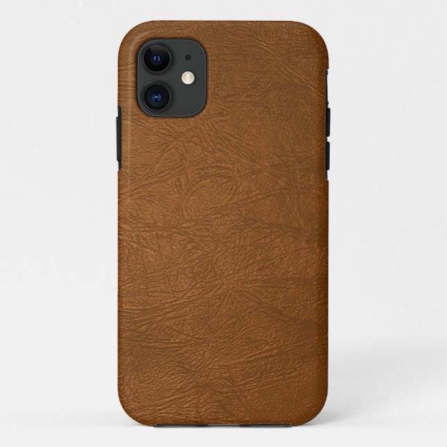 Capa Para iPhone 11 Aspecto de Textura de Couro Castanho (Verso)