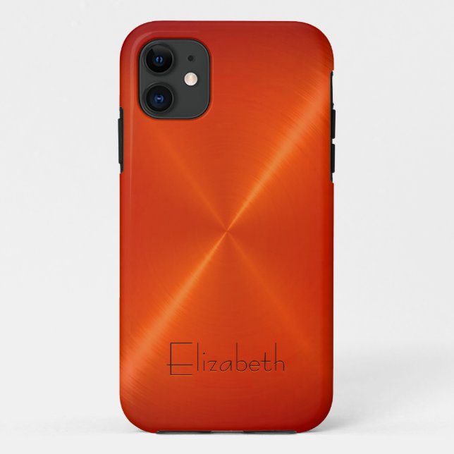 Capa Para iPhone 11 Aspecto do Metal de Aço Inoxidável Laranja (Verso)