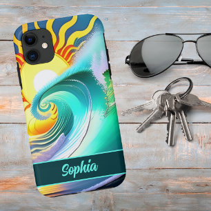 Capa Para iPhone 11 Assinatura Colorida do Sol e do Surf