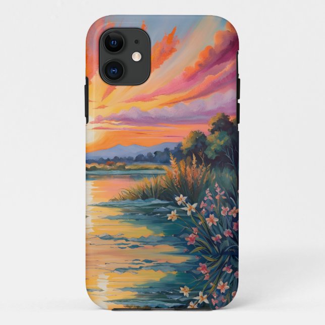 Capa Para iPhone 11 Assobe-sol na aquarela do lago (Verso)