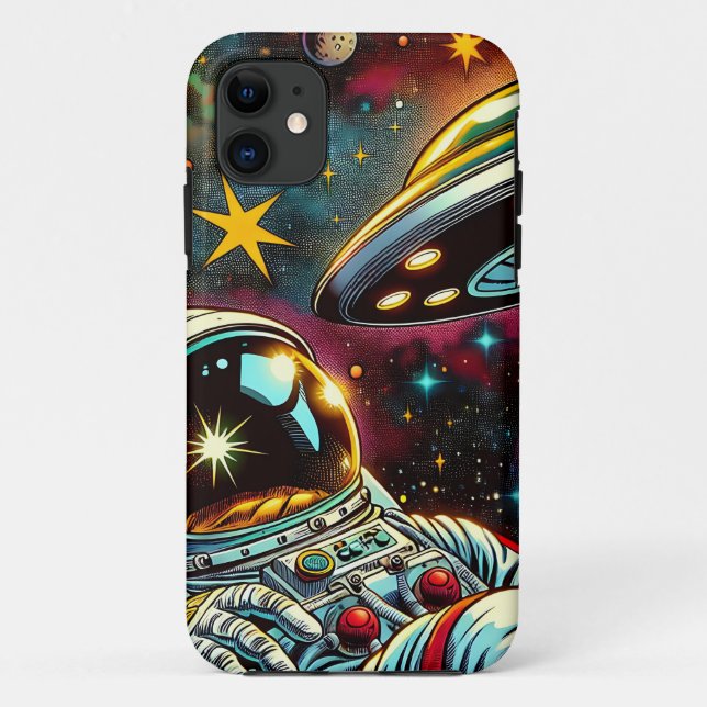 Capa Para iPhone 11 Astronauta Flutuando no Espaço com Arte OVNI Ai (Verso)
