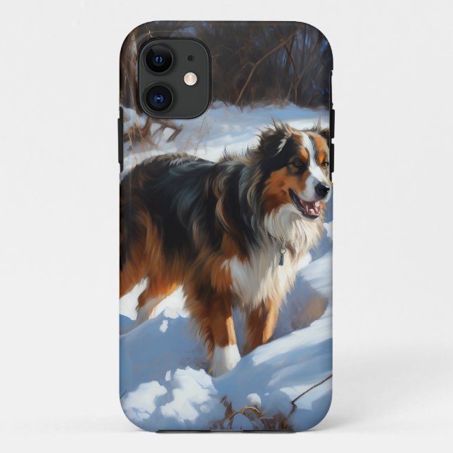 Capa Para iPhone 11 Australian Shepherd Deixe Cair a Neve Natal (Verso)