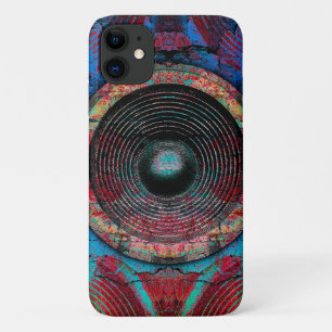 Capa Para iPhone 11 Auto-falantes de música vermelha em uma parede rac