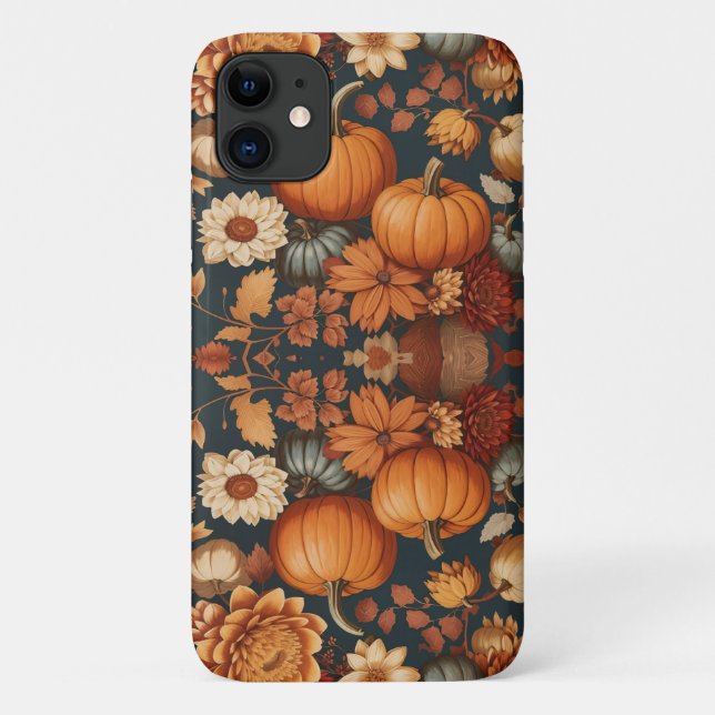Capa Para iPhone 11 Autumn Flower Pumpkins Halloween Gift (Verso)