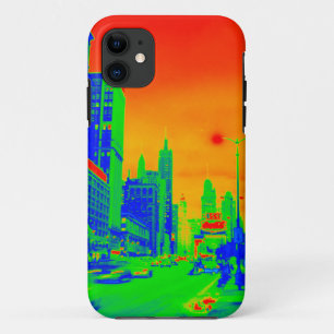 Capa Para iPhone 11 Avenida Chicago Michigan na Noite de 1967 Neon Col
