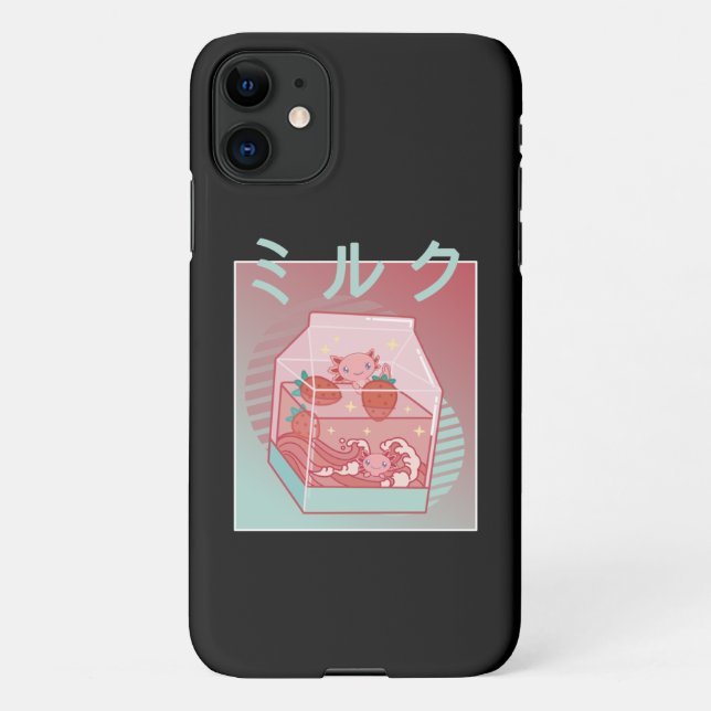 Capa Para iPhone 11 Axolotl Strawberry Milk Cotage Core Japão Axolotl (Back)