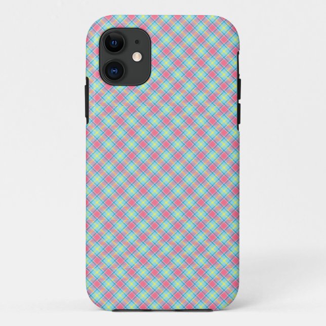 Capa Para iPhone 11 Azul Amarelo Cor-de-Rosa Tartan (Verso)