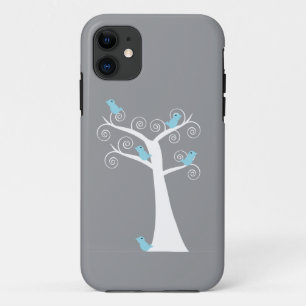 Capa Para iPhone 11 Azul Caprichoso Pássaros Cinza Redemoinho Árvore