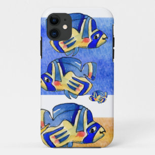 Capa Para iPhone 11 Azul Cartoon Butterfly Fish