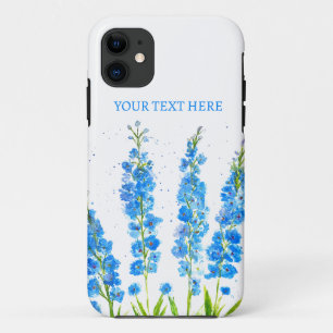 Capa Para iPhone 11 Azul delfinium floral aquarela elegante