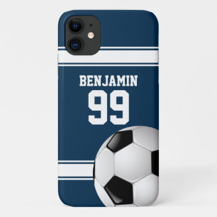 Capa Para iPhone 11 Azul e branco listra a bola de futebol do jérsei