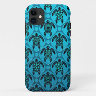 Capa Para iPhone 11 Azul e teste padrão da tartaruga do Mar Negro