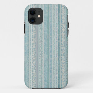 Capa Para iPhone 11 Azul empoeirado e riscas de creme