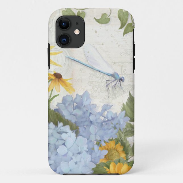Capa Para iPhone 11 Azul Floral Hidrídrica Amarelo Dragonmosca (Verso)