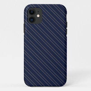 Capa Para iPhone 11 Azul Marinho Marfim Listras Finas Douradas