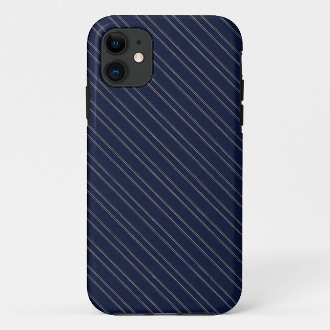 Capa Para iPhone 11 Azul Marinho Marfim Listras Finas Douradas (Verso)