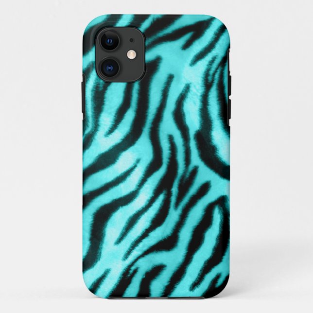 Capa Para iPhone 11 Azul peludo da zebra (Verso)