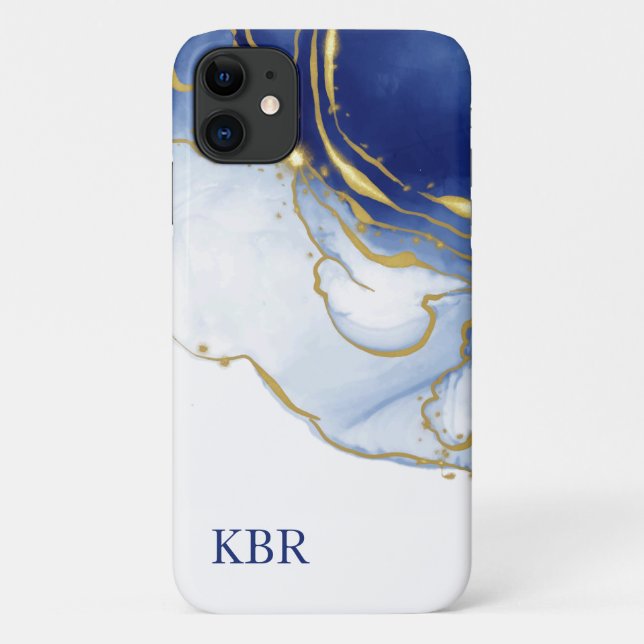 Capa Para iPhone 11 Azul personalizado e brilho Dourado (Verso)