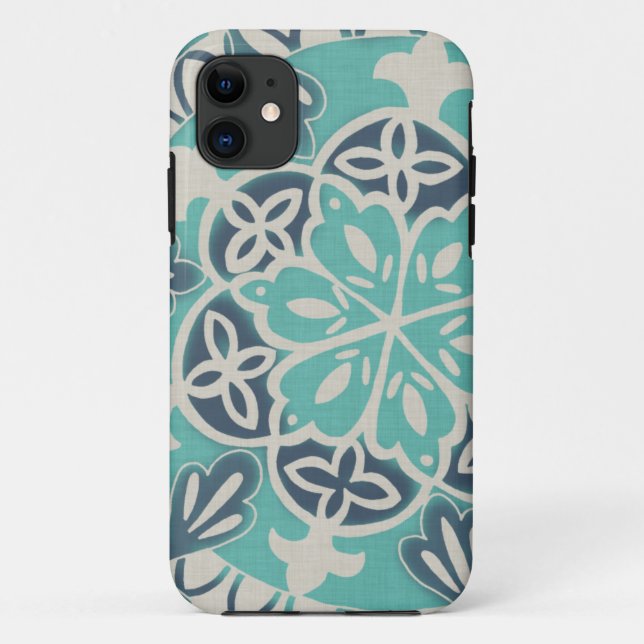 Capa Para iPhone 11 Azulejo Batik Azul I (Verso)