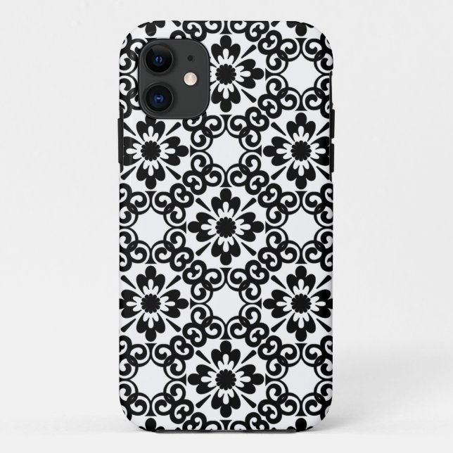 CAPA PARA iPhone 11 AZULEJO BRANCO E NEGRO MODERNO DE EXPLORAÇÃO (Verso)