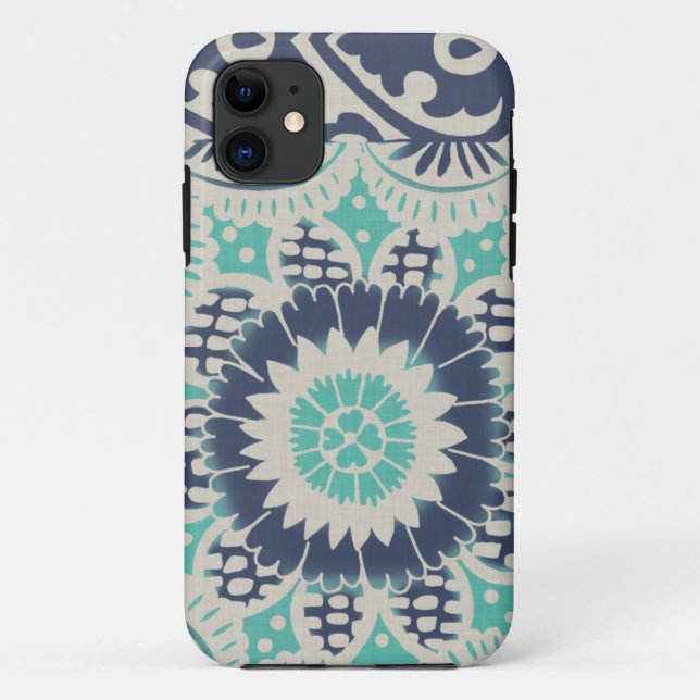 Capa Para iPhone 11 Azulejo de Batik Azul III (Verso)