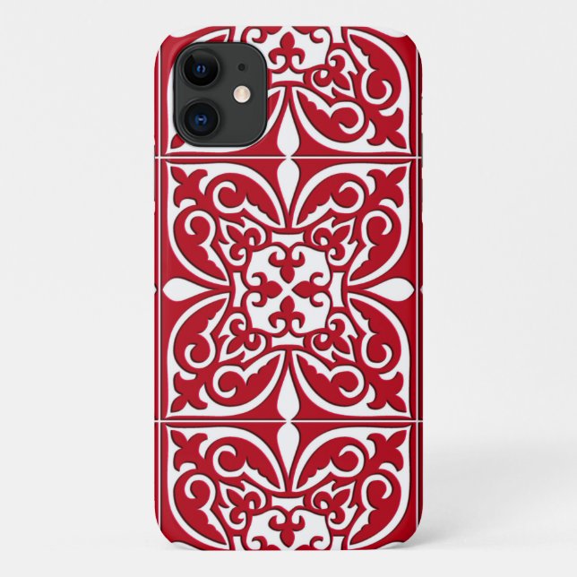 Capa Para iPhone 11 azulejo marroquino - vermelho escuro e branco (Verso)