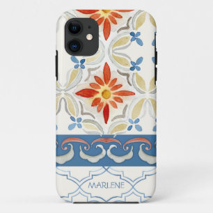 Capa Para iPhone 11 Azulejo Quatrefoil de Marrocos Padrão Floral Water