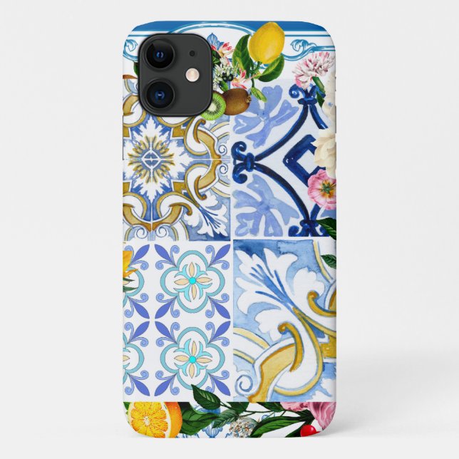 Capa Para iPhone 11 Azulejos do Mediterrâneo, majolica, estilo Sicilia (Verso)