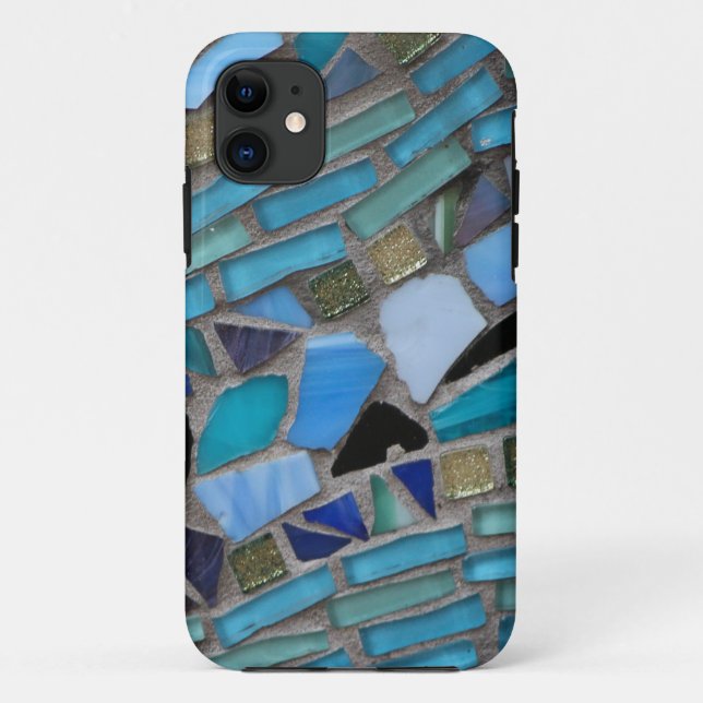 Capa Para iPhone 11 Azulejos do mosaico de azul e verde (Verso)