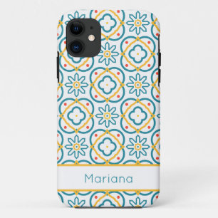 Capa Para iPhone 11 Azulejos Espanhóis Azul Amarelo e Branco Personali