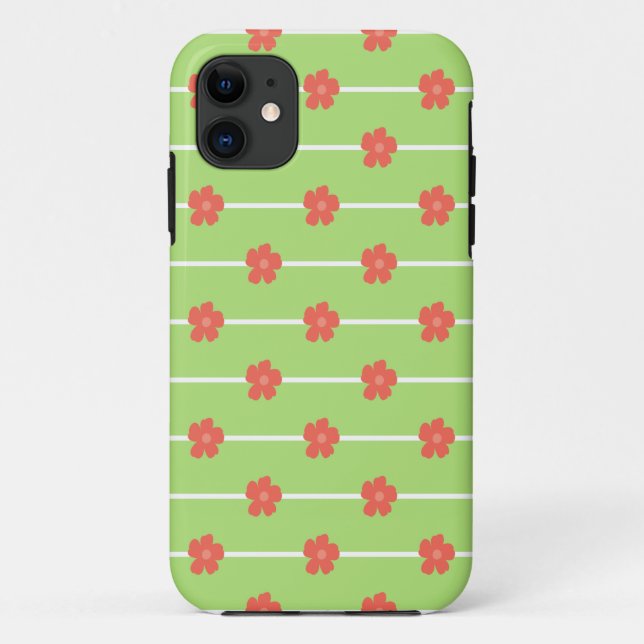 Capa Para iPhone 11 Azulejos Florais Verdes (Verso)