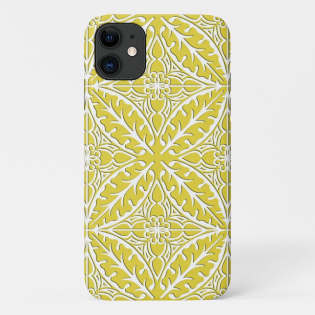 Capa Para iPhone 11 Azulejos marroquinos - mostarda dourado e branco (Verso)