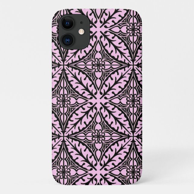 Capa Para iPhone 11 Azulejos marroquinos - rosa-gelo e preto (Verso)