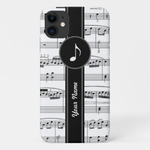 Capa Para iPhone 11 b&w notas de música personalizáveis