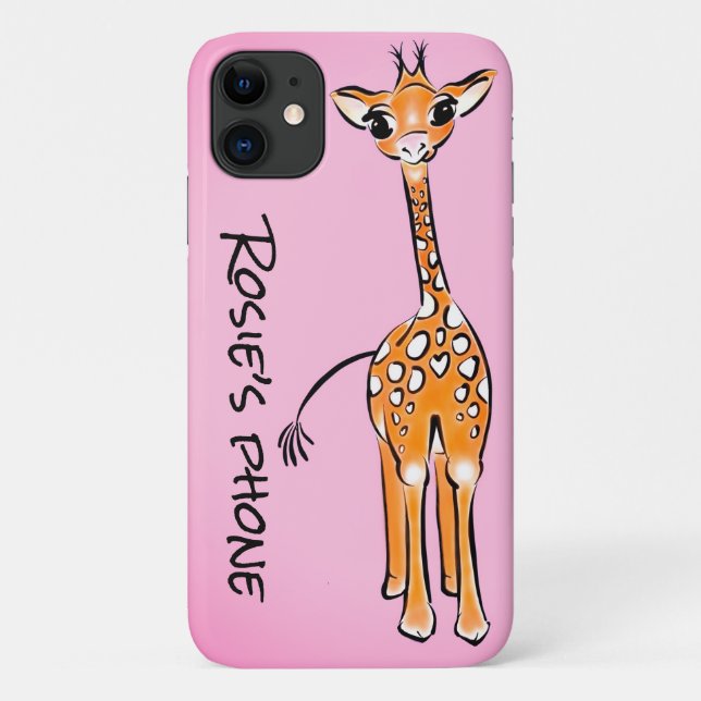 Capa Para iPhone 11 Baby Giraffe - fundo rosa (Verso)