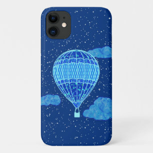 Capa Para iPhone 11 Balão de ar quente contra céu noturno em azul pr